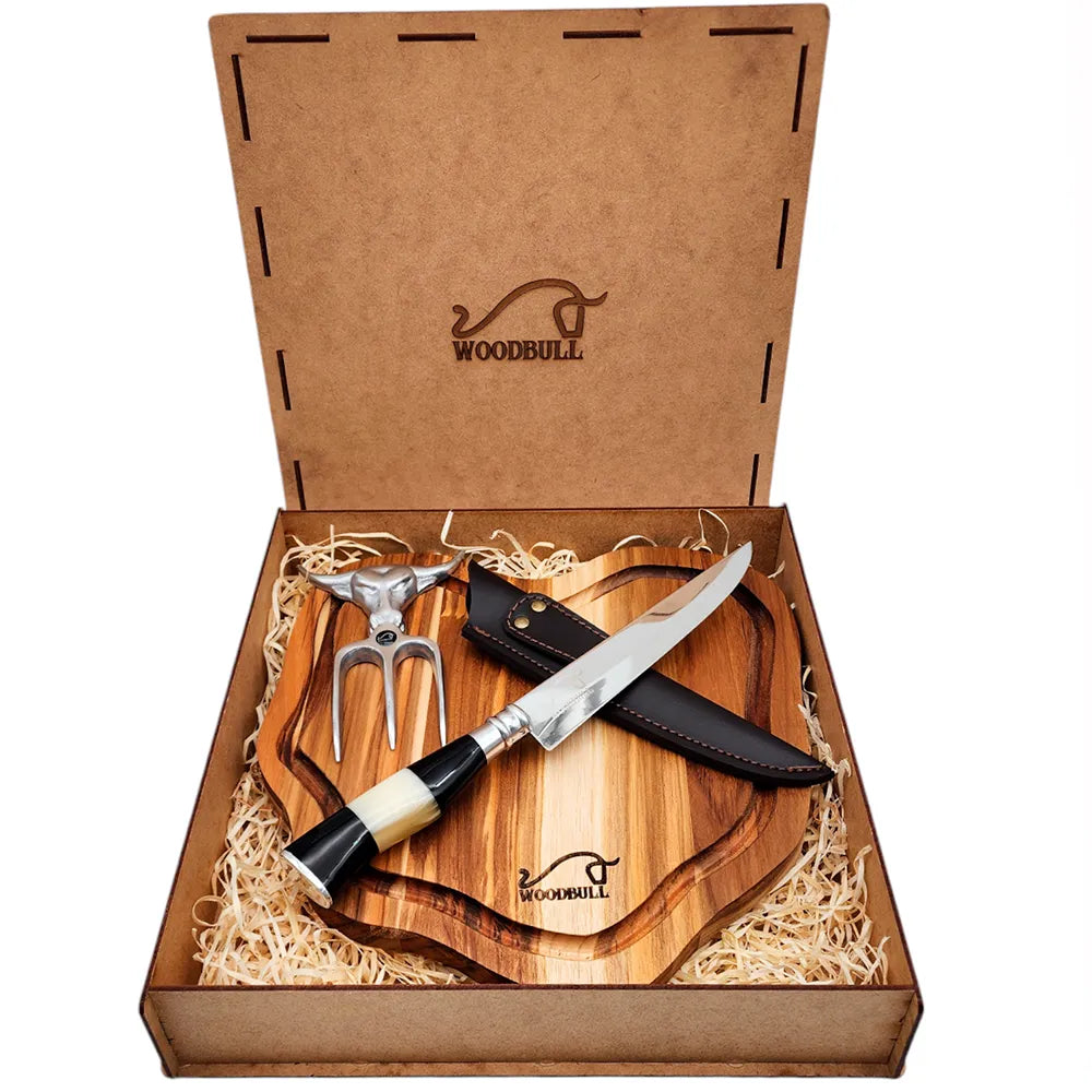 Kit de Asado Premium – Cuchillo de Acero Damasco, Garra de Oso, Tabla de Madera + Afilador y Sal de Parrilla de Regalo