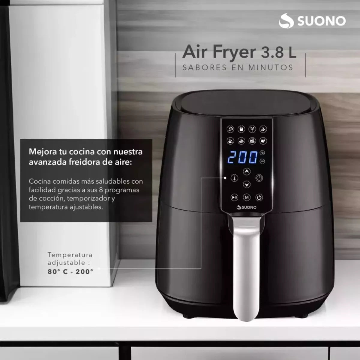 Freidora De Aire Suono Air Fryer Led Digital 1450 W 3.8 L Color Negro