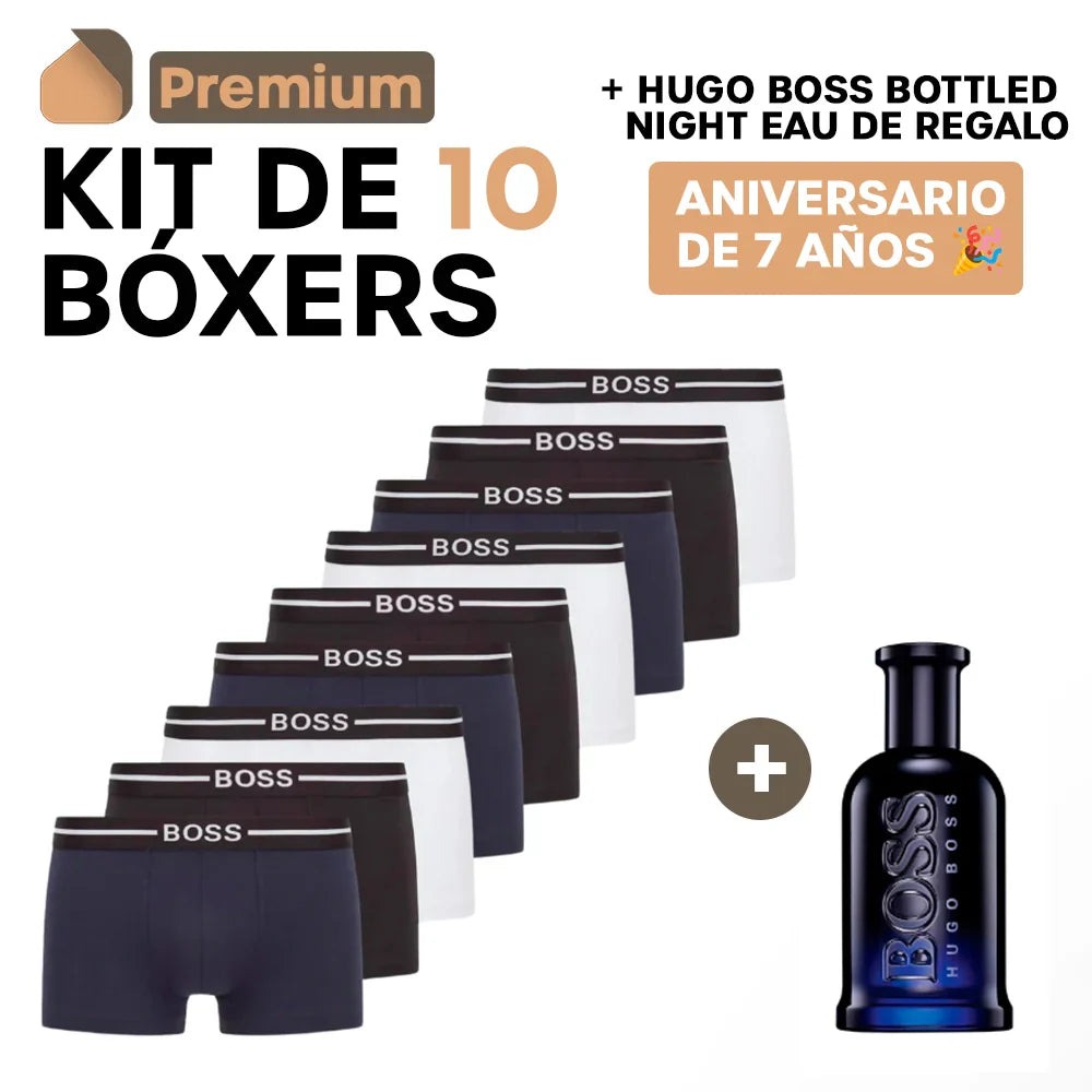 Kit de 10 Bóxers + Hugo Boss Bottled Night Eau