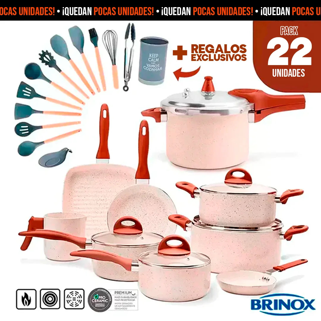 Juego Completo 9 Ollas Ceramic Brinox® Life Smart Plus + 13 Utensilios de REGALO [LIQUIDACIÓN]